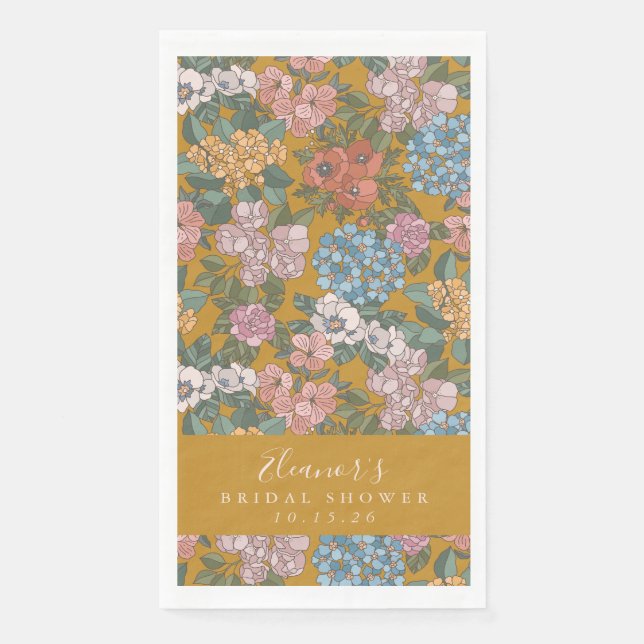 Serviette En Papier Boho Floral Mustard Jaune Fête des mariées personn (Devant)