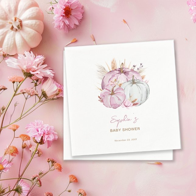 Serviette En Papier Boho Floral Petit Baby shower Citrouille rose (Créateur téléchargé)