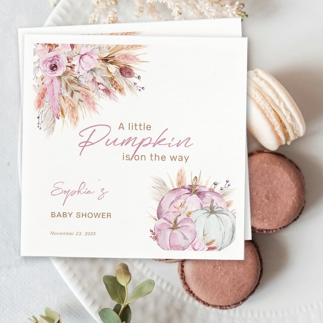 Serviette En Papier Boho Floral Petit Baby shower Citrouille rose (Créateur téléchargé)
