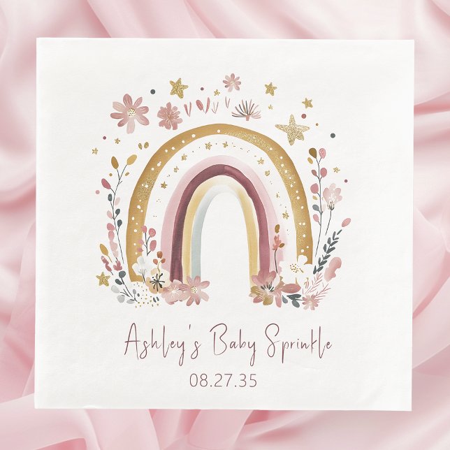Serviette En Papier Boho Floral Rainbow Baby Sprinkle (Créateur téléchargé)