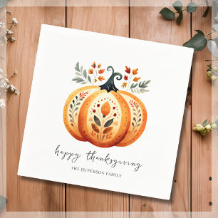 Serviette En Papier Boho Folk Citrouille Thanksgiving