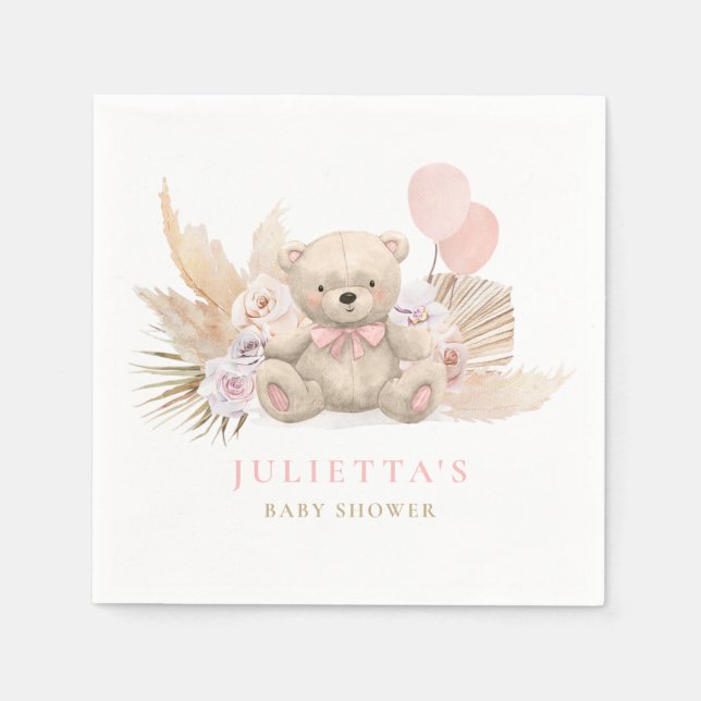 Serviette En Papier Boho Girl Teddy Bear Baby shower décorations de fê (Devant)