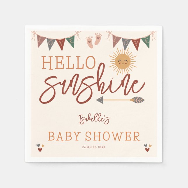 Serviette En Papier Boho Hello Sunshine Baby shower (Devant)