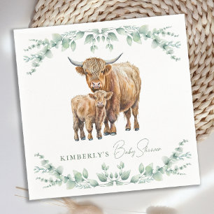 Serviette En Papier Boho Highland Vache Végétation Baby shower animal 