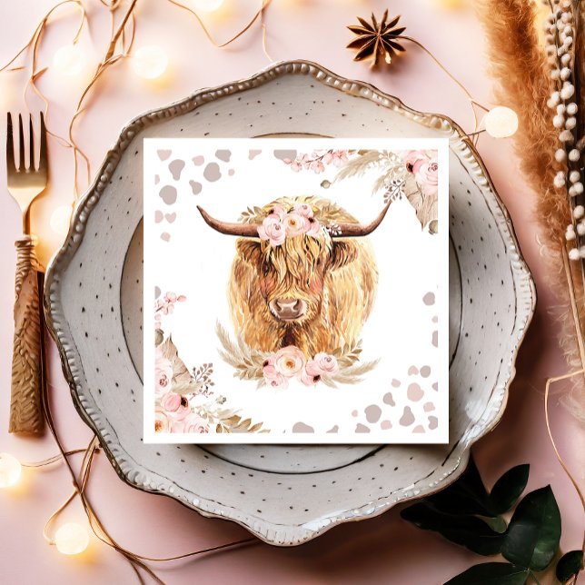 Serviette En Papier Boho Holy Cow Highland Pampas 1er Anniversaire (Créateur téléchargé)