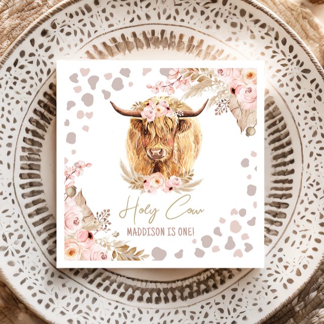 Serviette En Papier Boho Holy Cow Highland Pampas 1er Anniversaire (Créateur téléchargé)