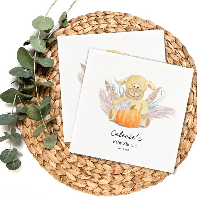 Serviette En Papier Boho Little Lamb Citrouille Baby shower aquarelle (Adorable Boho Lamb Autumn Pumpkin napkins to add to your party!)