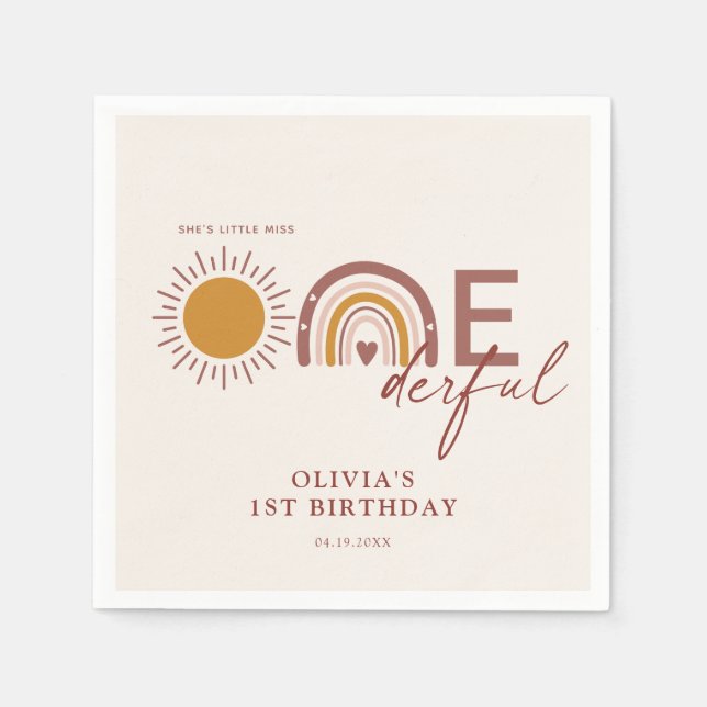 Serviette En Papier Boho Little Miss Onederful 1er anniversaire (Devant)