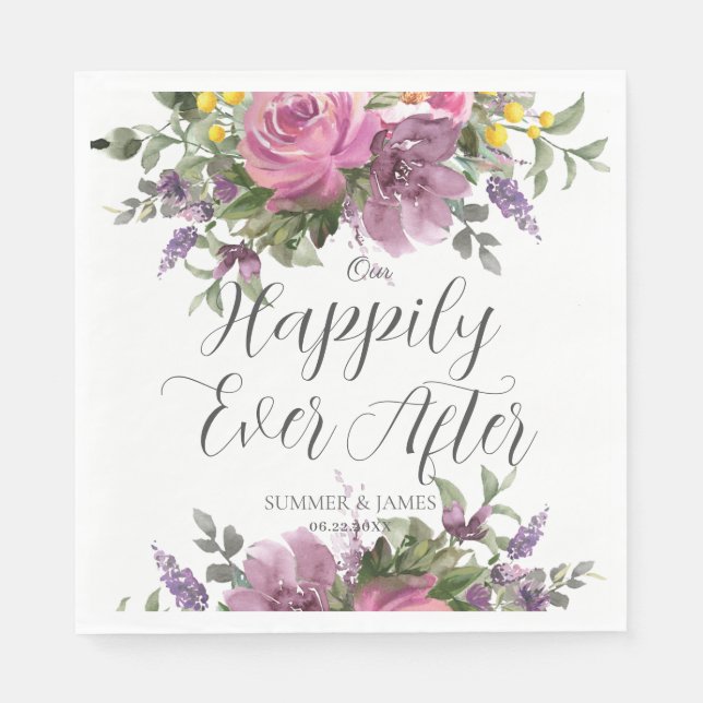 Serviette En Papier Boho Magenta rose violet Mariage Floral jamais apr (Devant)