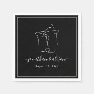 Serviette En Papier Boho minimaliste noir et blanc Fiançailles Mariage