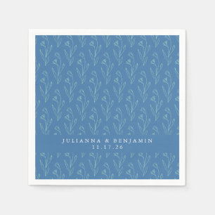 Serviette En Papier Boho moderne Floral Line Art Blue Custom Wedding