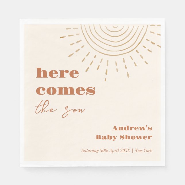 Serviette En Papier Boho Moderne Ici Vient Le Baby shower Fils (Devant)