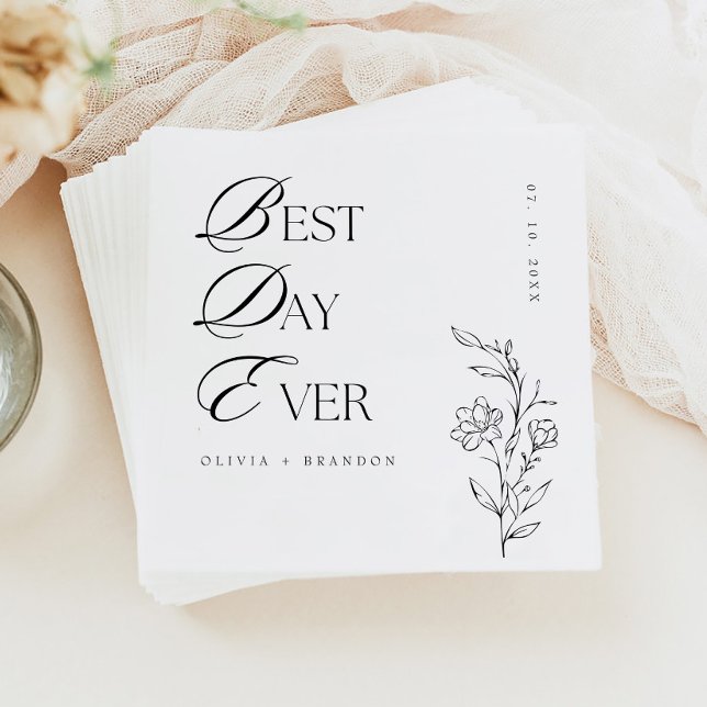 Serviette En Papier Boho Moderne Minimaliste Meilleur Jour Jamais Mari (Créateur téléchargé)