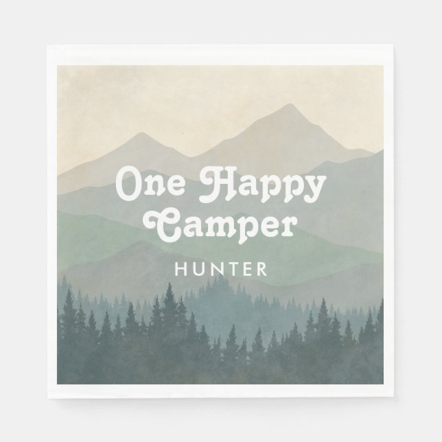 Serviette En Papier Boho Mountains One Happy Camper Boys 1er anniversa (Devant)