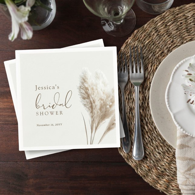 Serviette En Papier Boho Neutral Fluffy Pampas Grass Fête des mariées (Créateur téléchargé)
