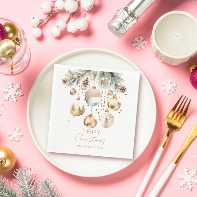 Serviette En Papier Boho Noël pins or baubles modèle (Boho Christmas pines gold baubles template Napkins personalized Christmas tebleware)