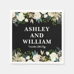 Serviette En Papier Boho noir et blanc Bohème Chic Mariage vert