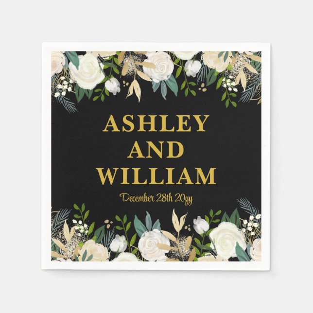 Serviette En Papier Boho noir et or Bohemian Chic Greenery Mariage (Devant)