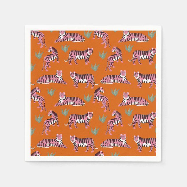 Serviette En Papier Boho Orange Pink Jungle Tigers (Devant)