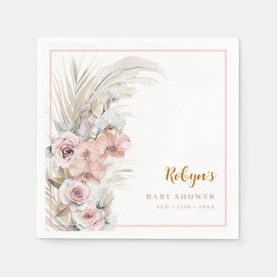 Serviette En Papier Boho Pampas Baby shower en laiton Napkins Blush