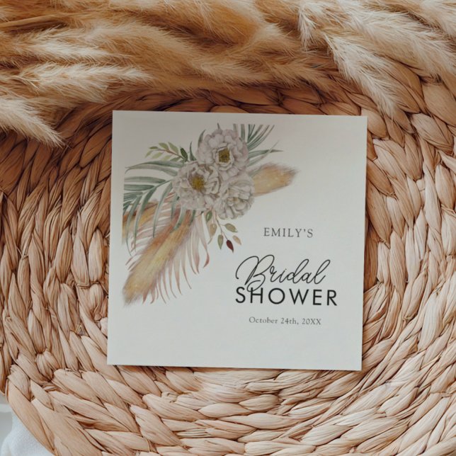 Serviette En Papier Boho Pampas et Palmier Aquarelle Baby Shower de Ma (Créateur téléchargé)
