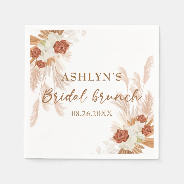 Serviette En Papier Boho Pampas Herbe Élégante Bridal Brunch Terracott (Devant)