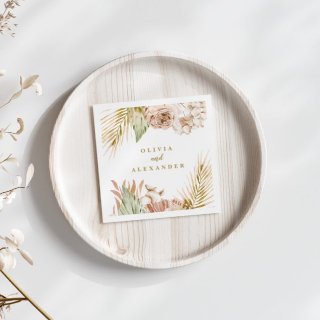 Serviette En Papier Boho Pampas Mariage de fleurs séchées tropicales (Créateur téléchargé)