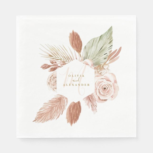 Serviette En Papier Boho Pampas Mariage de fleurs séchées tropicales (Devant)