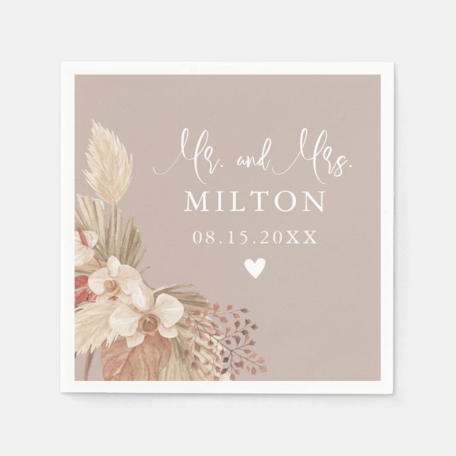 Serviette En Papier Boho Pampas Mariage Neutralité Grass (Devant)
