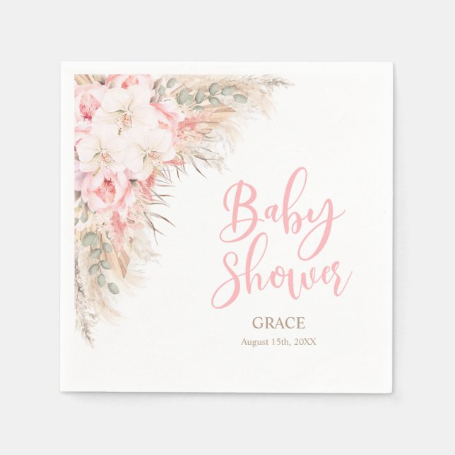 Serviette En Papier Boho Pampas Orchidées Peonies Baby shower neutre (Devant)
