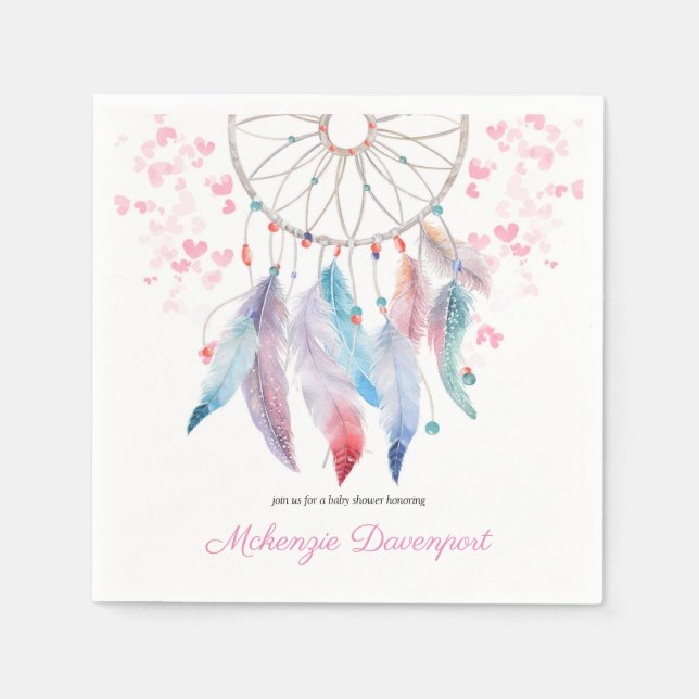 Serviette En Papier Boho Pastel Feathers Dreamcatcher Girl Baby shower (Devant)