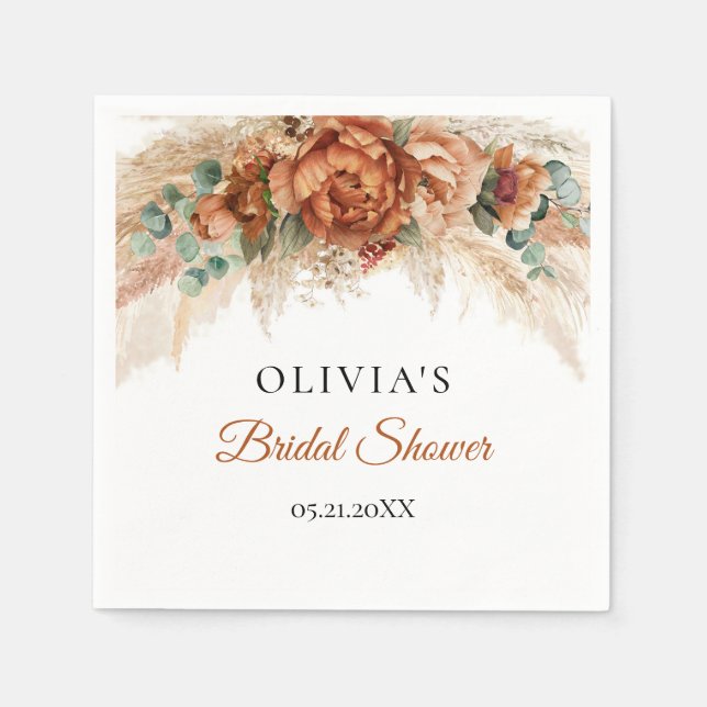 Serviette En Papier Boho plage terre cuite pampas douche verte nuptial (Devant)