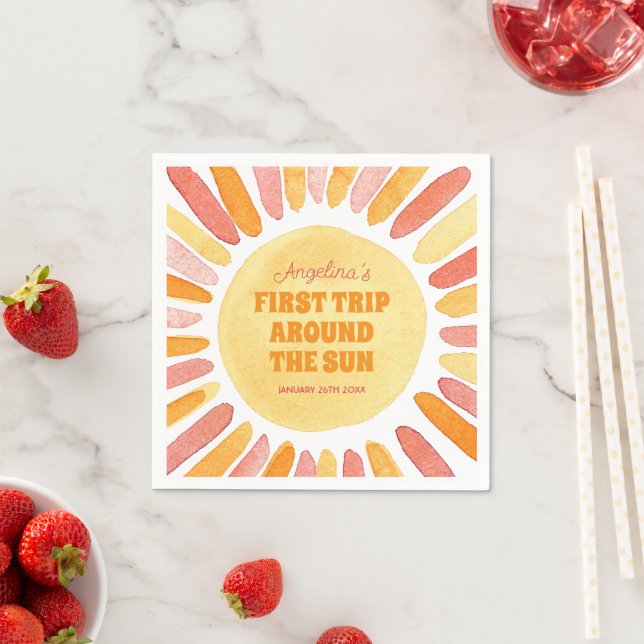 Serviette En Papier Boho Premier voyage autour du soleil 1er anniversa (En situation)
