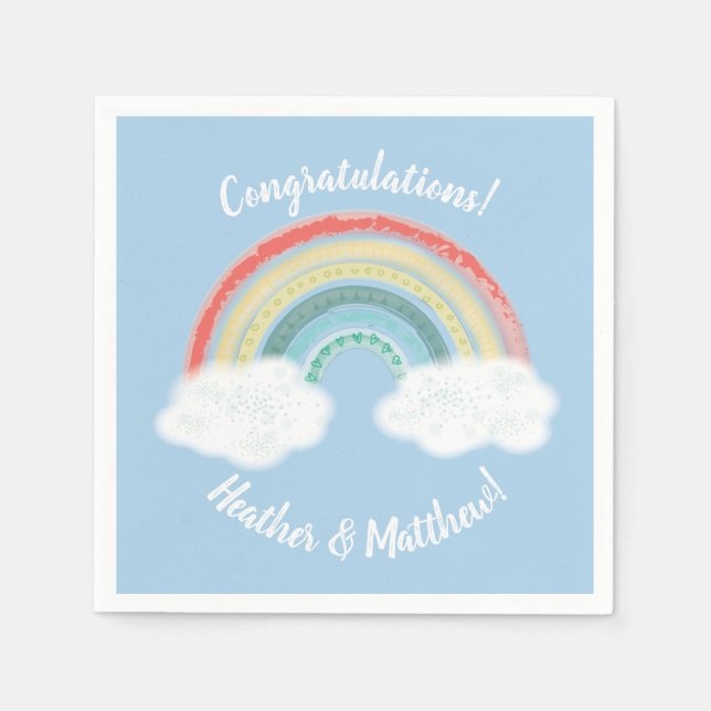 Serviette En Papier Boho Rainbow Baby shower Blue Boy (Devant)