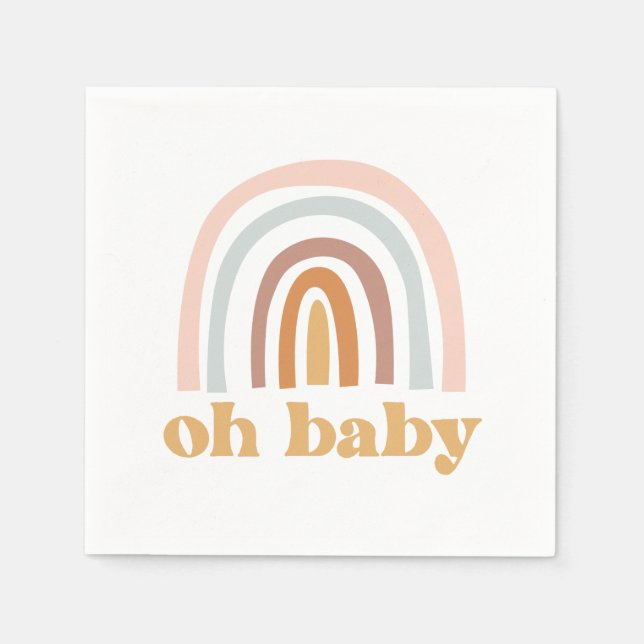 Serviette En Papier Boho Rainbow Baby shower rose (Devant)
