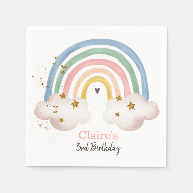 Serviette En Papier Boho Rainbow Birthday Naples Rainbow Party Pastel (Devant)
