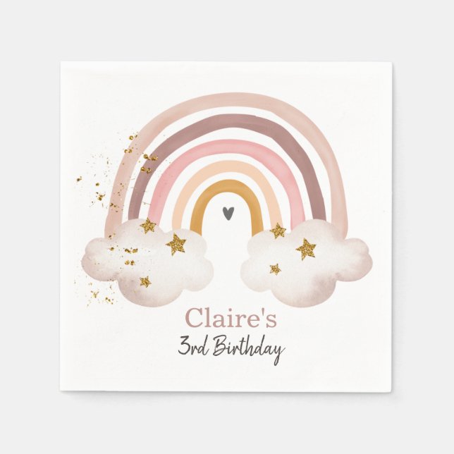 Serviette En Papier Boho Rainbow Birthday Naples Rainbow Party Pastel (Devant)