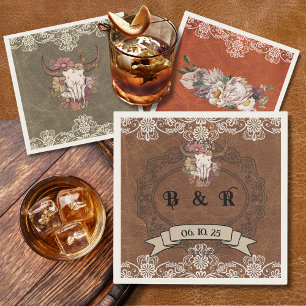 Serviette En Papier Boho Ranch Mariage Monogram Papier Cocktail Napkin