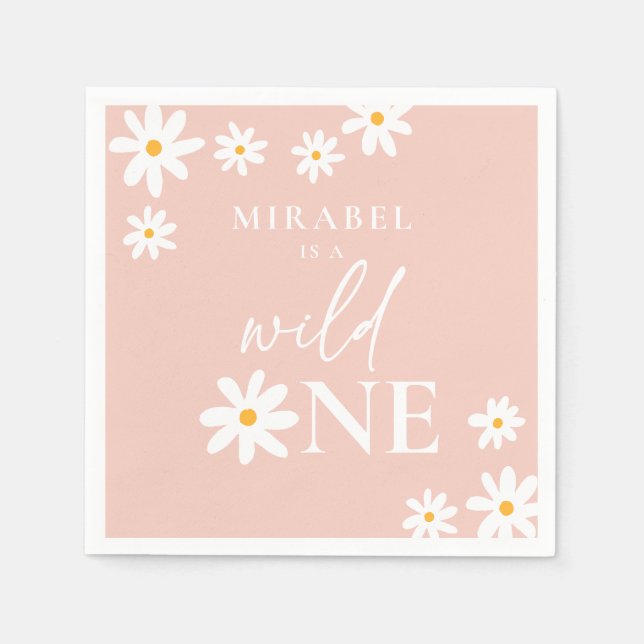 Serviette En Papier Boho Retro Blush Pink Daisy Wild Un 1er anniversai (Devant)