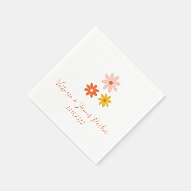 Serviette En Papier Boho Retro Daisy Couples Nom Mariage Napkins (Coin)