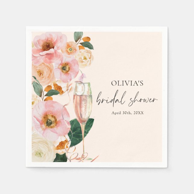 Serviette En Papier Boho Rose Floral Champagne (Devant)
