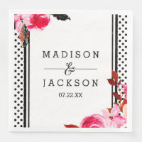 Boho rose Floral et noir Mariage point Monogramme