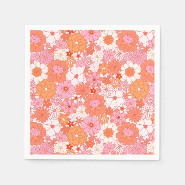 Serviette En Papier Boho rose rose orange florale Fleurs mignonnes (Devant)