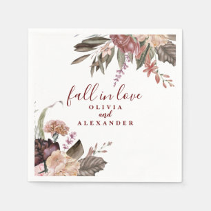 Serviette En Papier Boho Roses Bourgogne tombent amoureux mariage flor