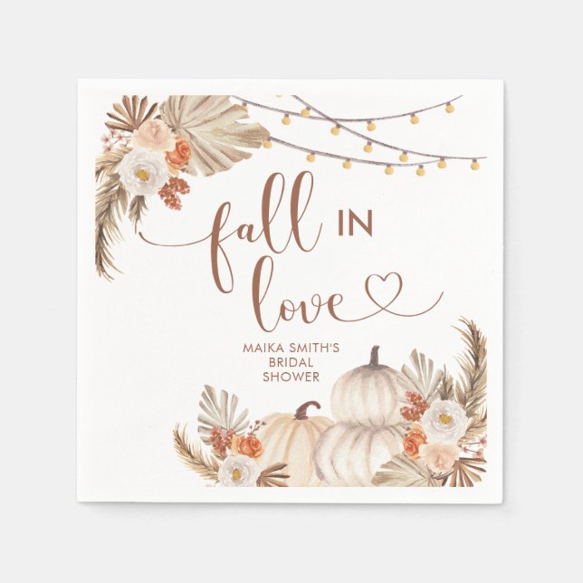 Serviette En Papier Boho Rustic Citrouille Fall in Love Papier Napkin (Devant)