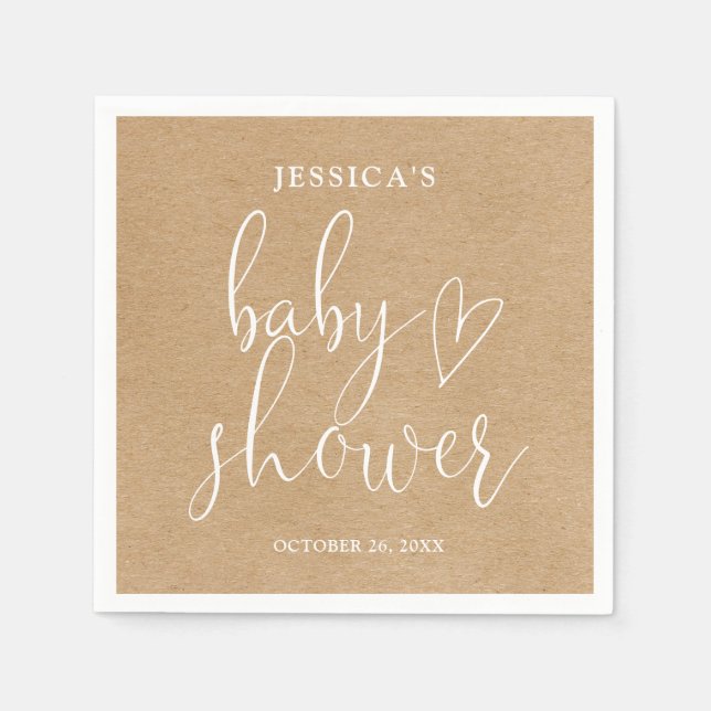 Serviette En Papier Boho Rustic Kraft Baby shower neutre pour les femm (Devant)