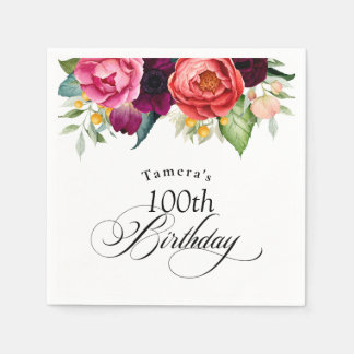 Serviette En Papier Boho Rustic Watercolor Floral 100e fête d'annivers