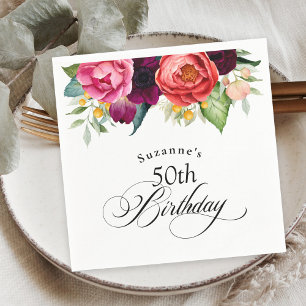 Serviette En Papier Boho Rustic Watercolor Floral 50e fête d'anniversa