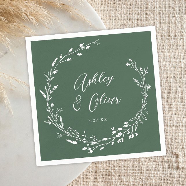 Serviette En Papier Boho Rustique Fleur sauvage vert foncé Mariage flo (Créateur téléchargé)