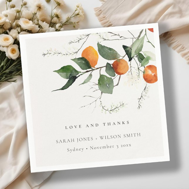 Serviette En Papier Boho rustique Mariage botanique en fleurs orange (Créateur téléchargé)